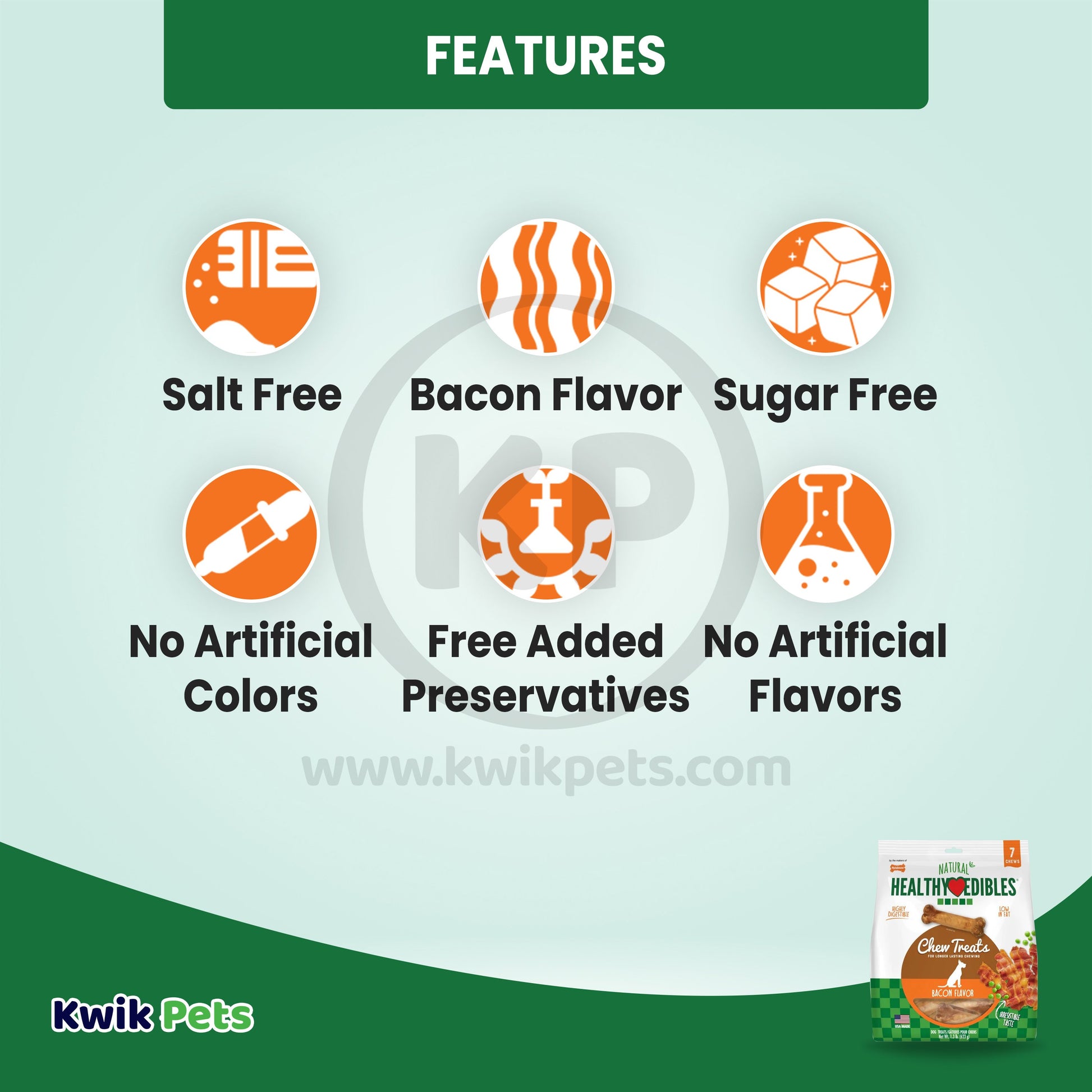 Nylabone Healthy Edibles All-Natural Long Lasting Bacon Flavor Chew Treats 7 Count, Medium/Wolf, Nylabone