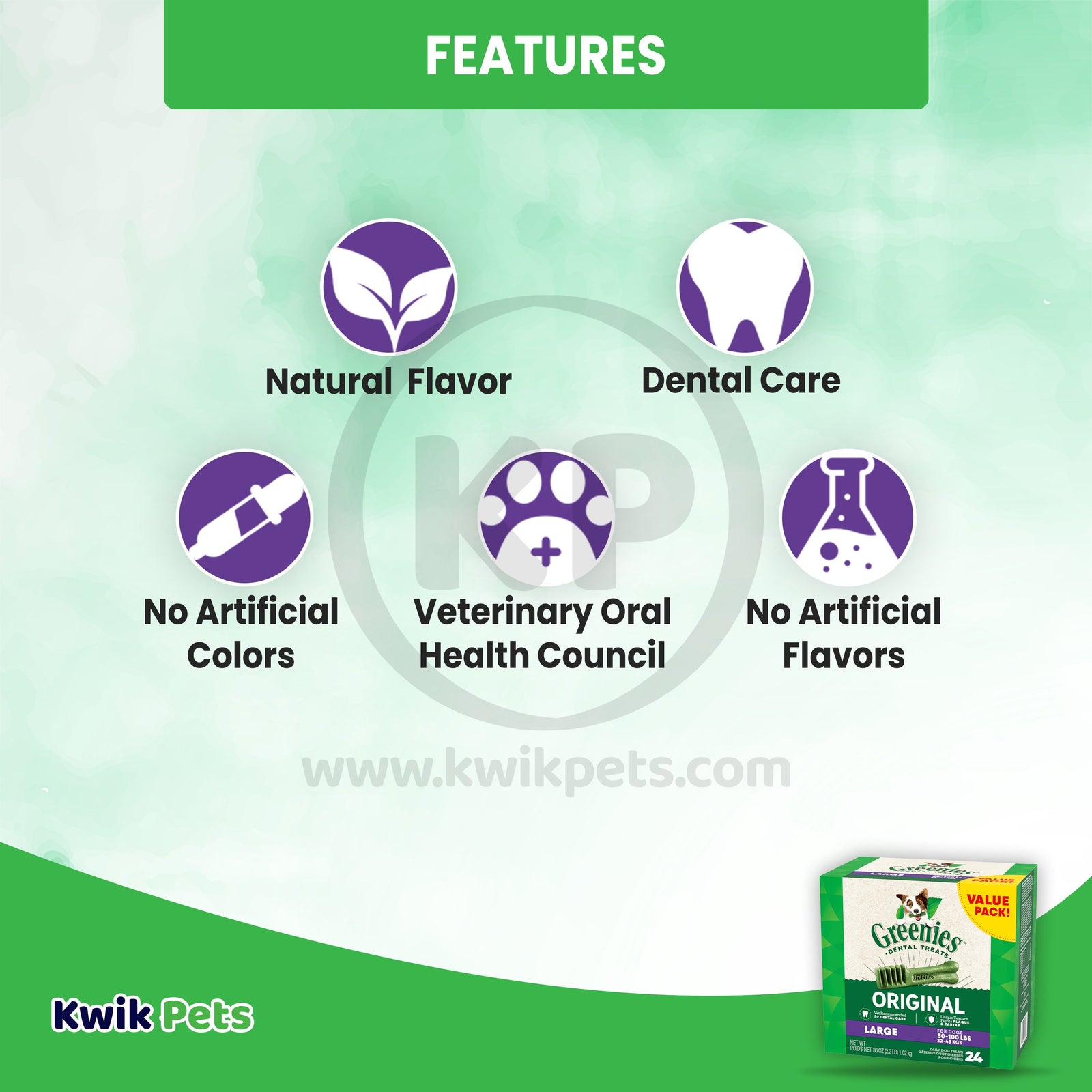 Features of Greenies Original Dog Dental Treats Large 36-oz 24 Count