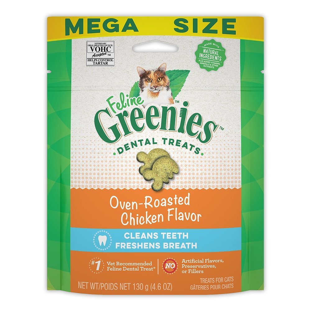 Greenies Feline Adult Cat Dental Treats Oven Roasted Chicken, 4.6 oz, Greenies