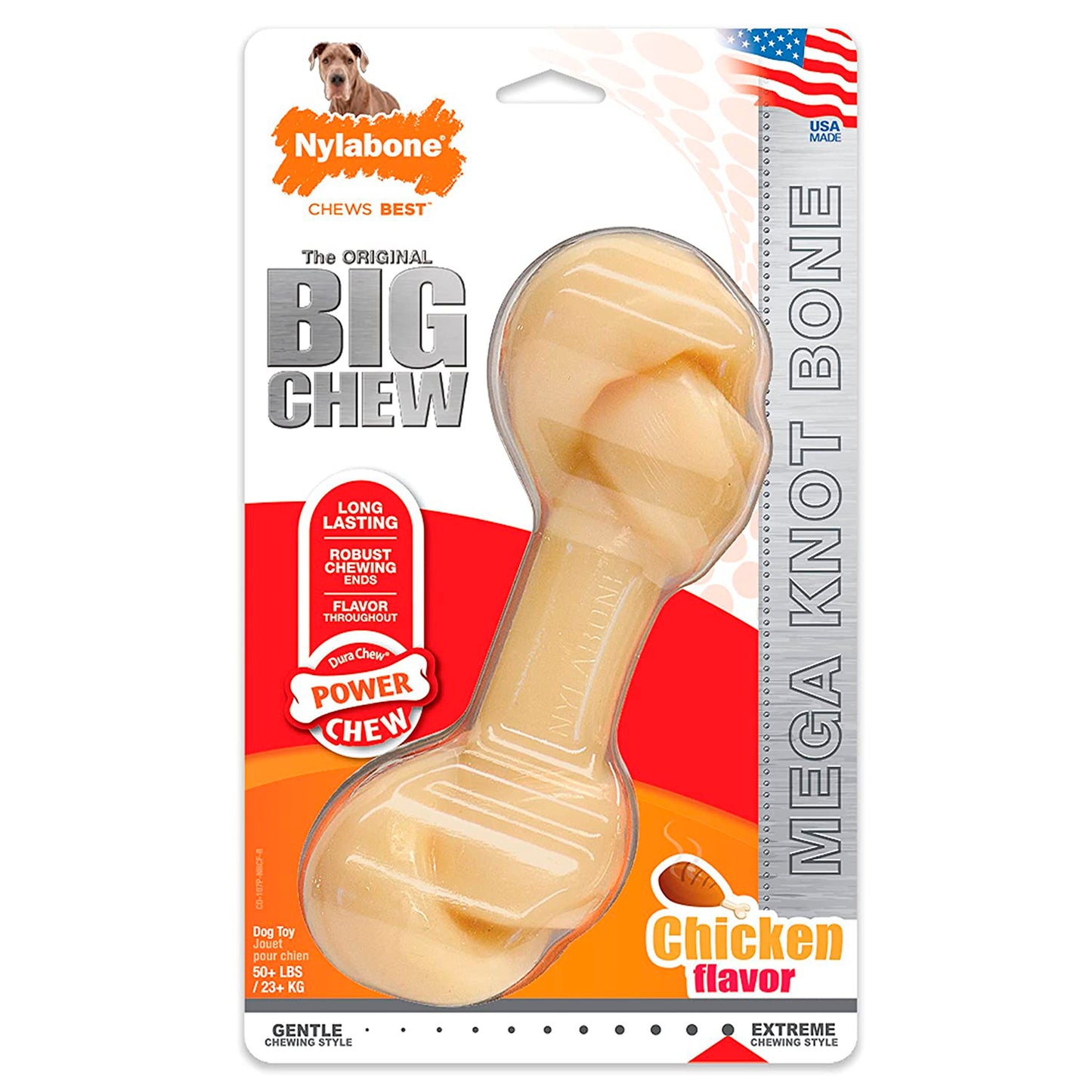 Nylabone Knot Bone Power Chew Extra Durable Chew Toy for Big Dogs Chicken Flavor XX-Large/Monster - 50+ lb, Nylabone