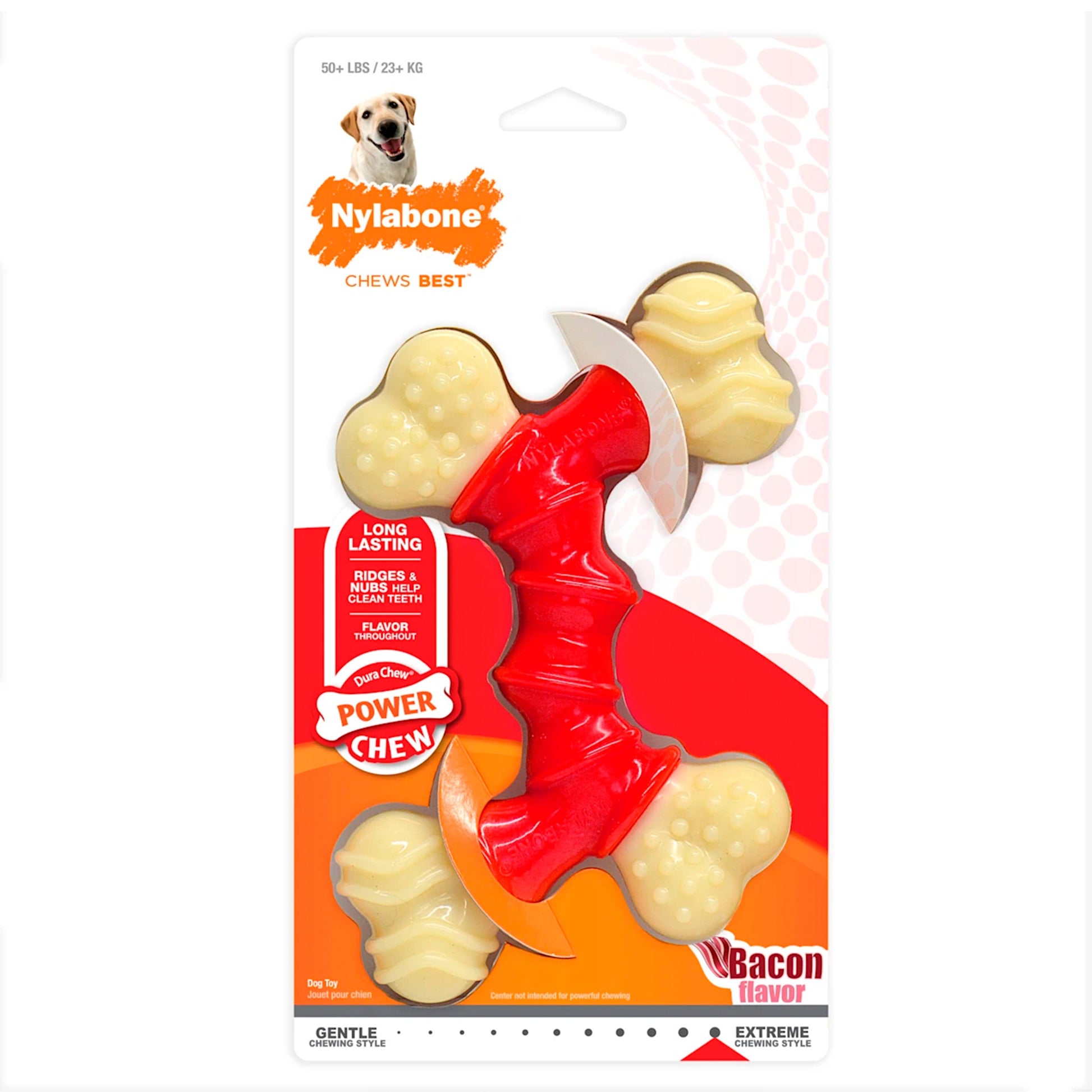 Nylabone Double Bone Power Chew Long-Lasting Dog Toy Bacon Flavor X-Large/Souper - 50+ lb, Nylabone