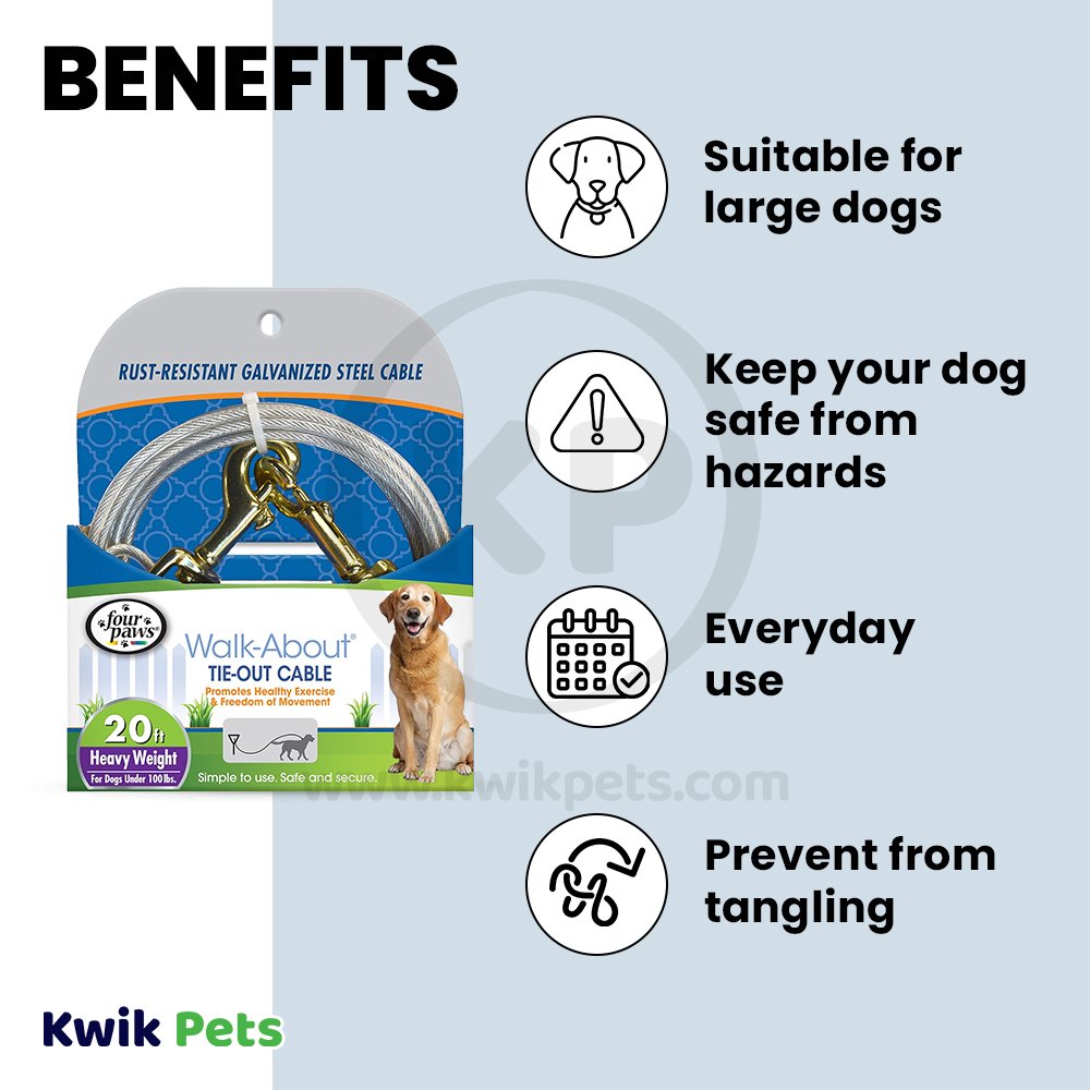 Benefits of Four Paws Heavy Weight Dog Tie-Out Cable Silver 20-ft