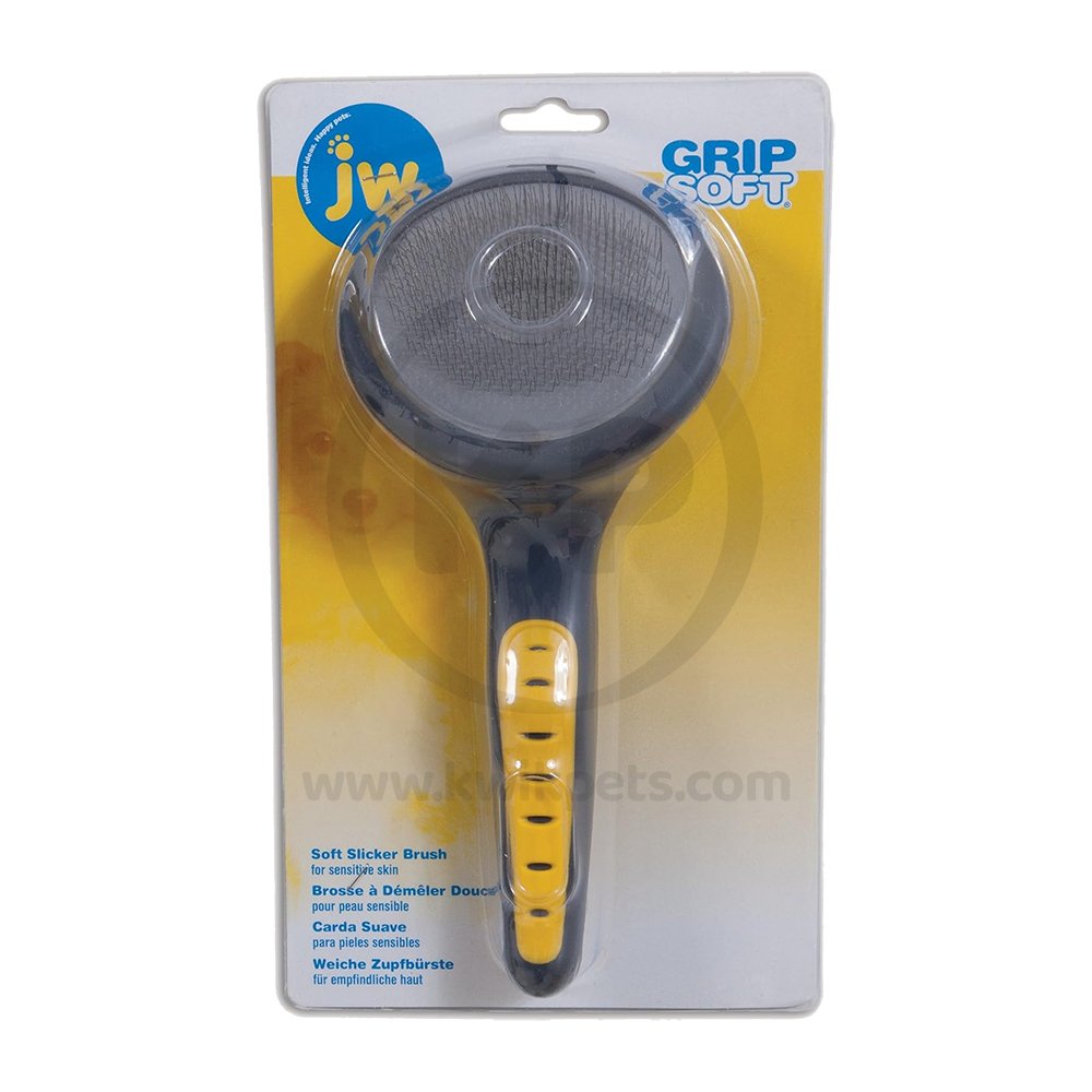 JW Pet Slicker Brush with Soft Pins Grey, Yellow Large, JW Pet