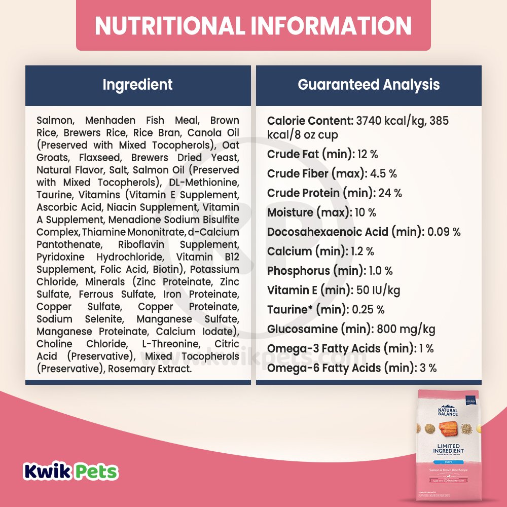 Natural Balance Pet Foods L.I.D. Puppy Dry Dog Food Salmon & Brown Rice 4 lb, Natural Balance