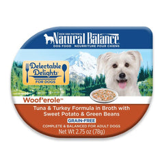Natural Balance Delectable Delights Grain-Free Woof'erole Tuna & Turkey in Broth with Sweet Potato & Green Beans Adult Wet Dog Food 2.75-oz