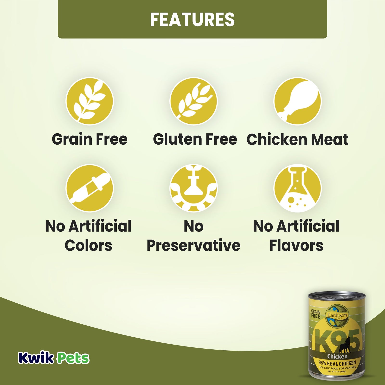 Earthborn Holistic Grain Free K95 Meat Protein Wet Dog Food Chicken, 13 oz, Earthborn