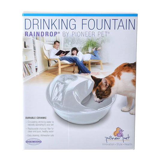 Pioneer Pet Raindrop Fountain-Ceramic-White-60 oz, Pioneer Pet
