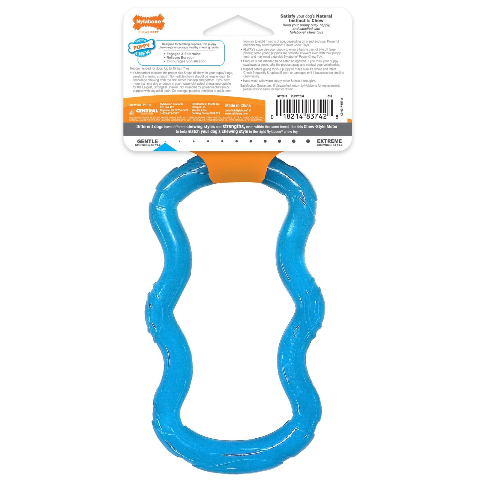 Nylabone Puppy Chew Toy, Teething Toy for Puppies, Puppy Tug Toy Tug Toy, XS/Petite (1 ct), Nylabone