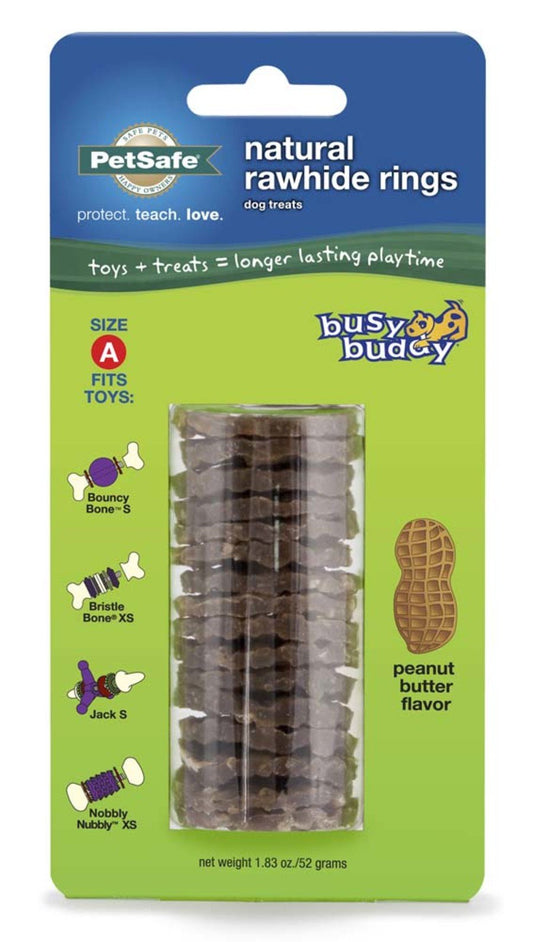 Busy Buddy Natural Rawhide Rings Peanut Butter, SM, Size A, Busy Buddy