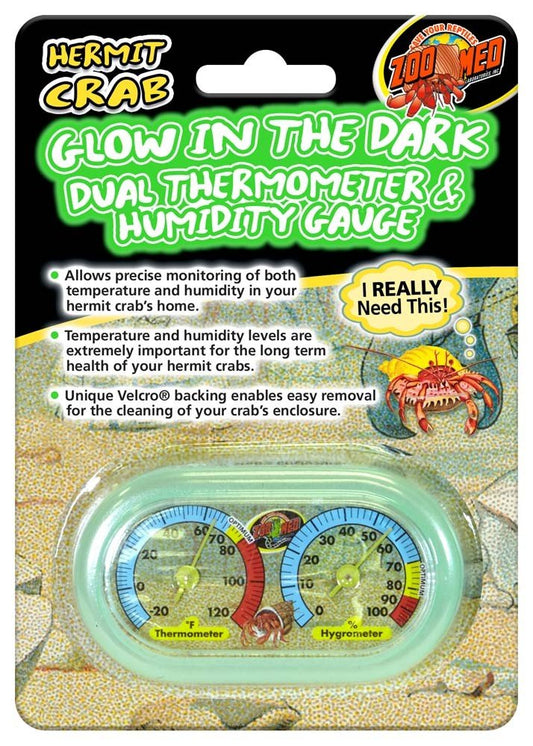 Zoo Med Hermit Crab Dual Thermometer & Humidity Gauge Glow in the Dark, Zoo Med