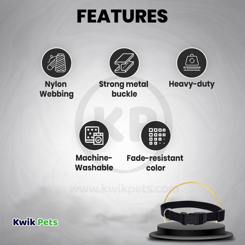 Features of Coastal Adjustable Nylon Dog Collar with Plastic Buckle Black 3/8 in X 8-12 in