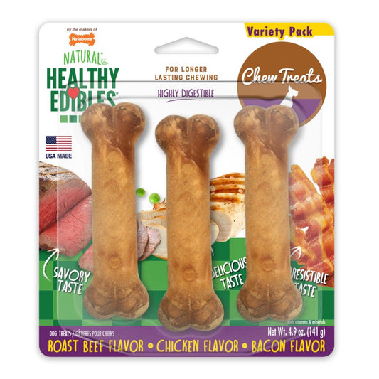 Nylabone Healthy Edibles All-Natural Long Lasting Chew Treats Variety Pack 3 count, SMall/Regular..., Nylabone