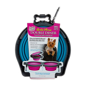 Loving Pets Travel Double Diner Dog Bowl Blue, SM, Loving Pets