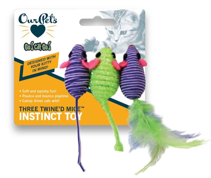 OurPets Three Twined Mice Catnip Toy Green, Purple, 3 pk, OurPets