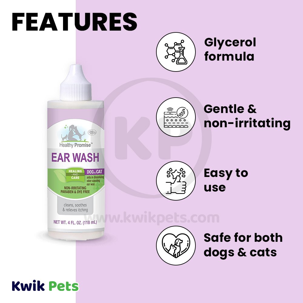 Features of Four Paws Healthy Promise Ear Wash for Dogs & Cats 4-oz
