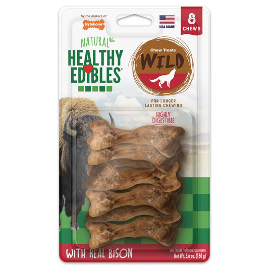 Nylabone Healthy Edibles WILD Natural Long Lasting Bison Flavor Dog Chew Treats Wild Bone, SMall/Regular (8 ct), Nylabone