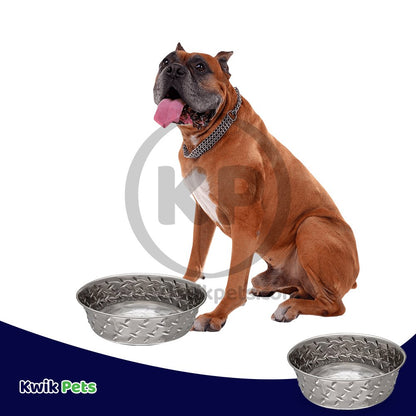 Loving Pets Diamond Plate Bowls with Non Skid Bottom Dog Dish Bowl Silver, 2 qt, Loving Pets