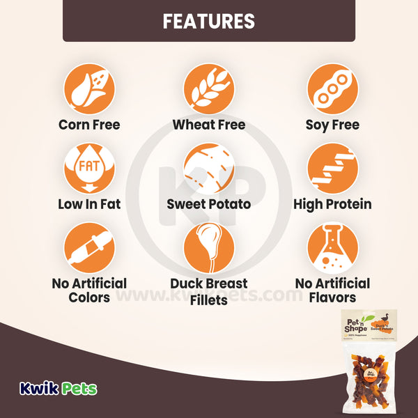 Features of Pet 'n Shape Duck 'n Sweet Potato Jerky Dog Treats 4-oz