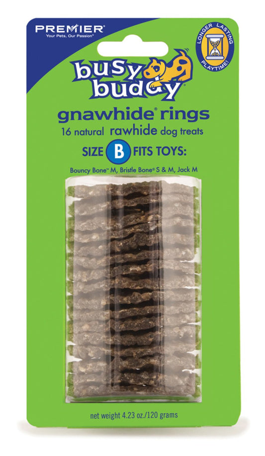 Busy Buddy Gnawhide Ring Refills Original Rawhide, 4.23 oz, 16 ct, MD, Busy Buddy
