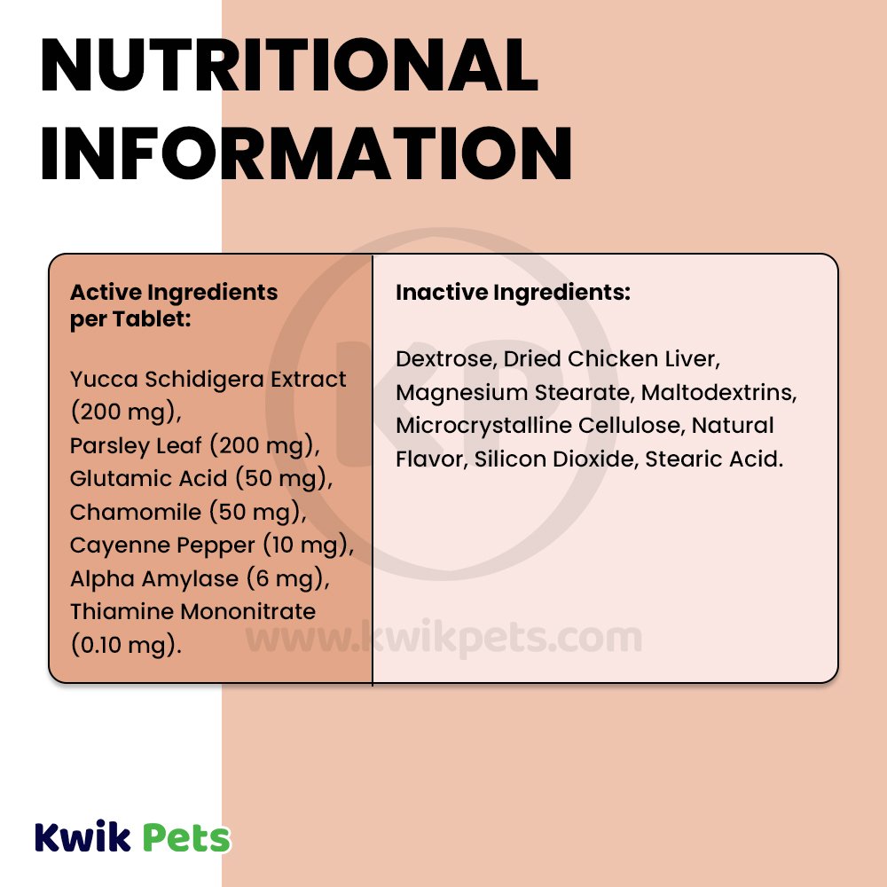 Nutritional Information of Four Paws Healthy Promise Potty Mouth Coprophagia Stool Eating Deterrent Dog Chewable Tablets 90 Count 5.14-oz