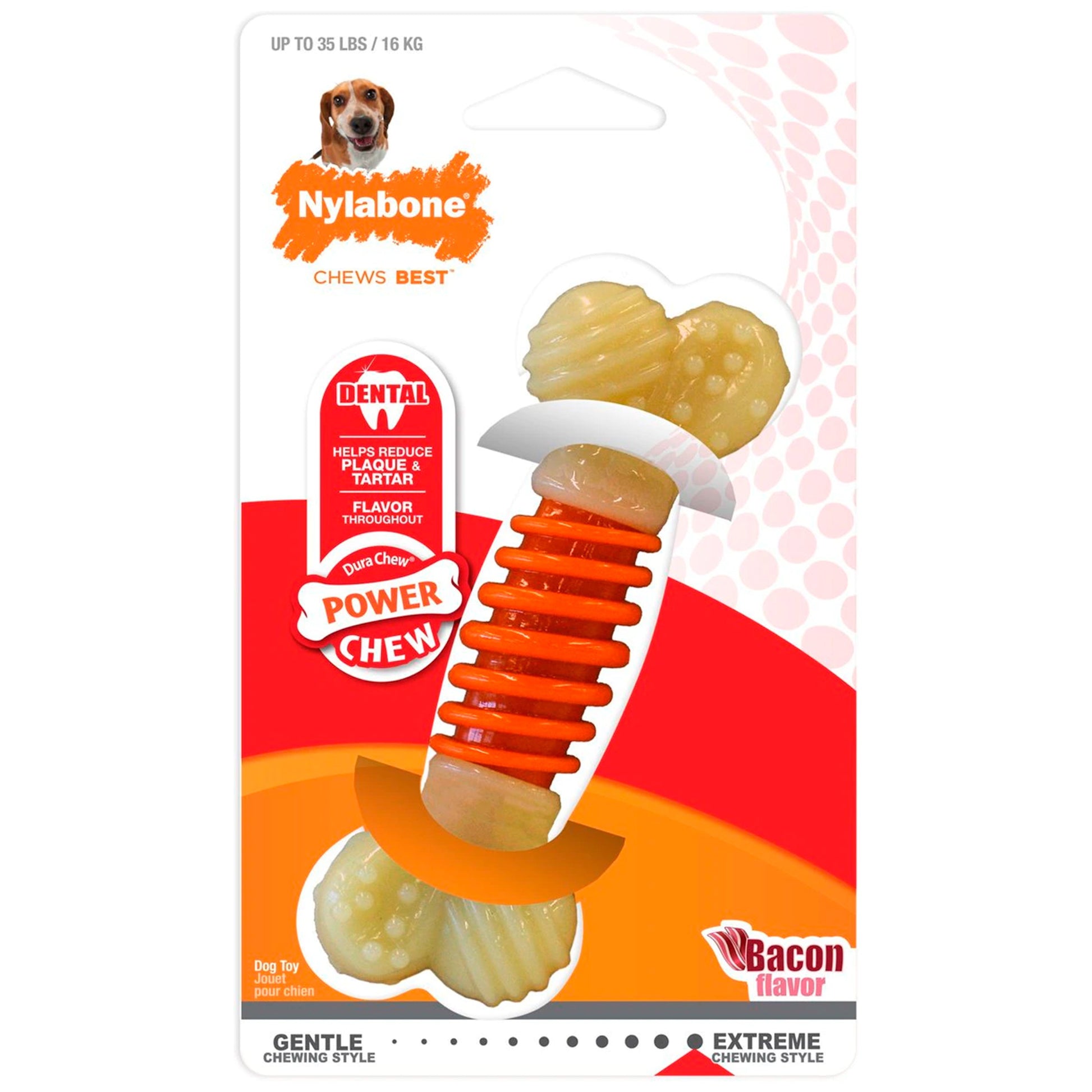 Nylabone PRO Action Dental Power Chew Durable Dog Toy Bacon Flavor Medium/Wolf - Up To 35 lb, Nylabone