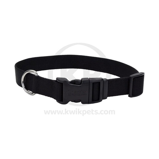 Coastal Adjustable Nylon Dog Collar with Plastic Buckle Black, 5/8 In X 10-14 in, Coastal Pet