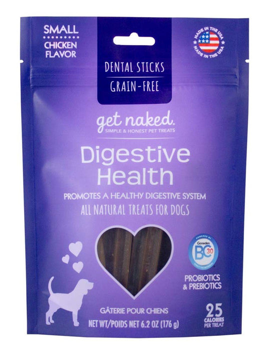 Get Naked Digestive Health Grain-Free Dental Stick Dog Treats Chicken, 6.2 oz, Small, Get Naked