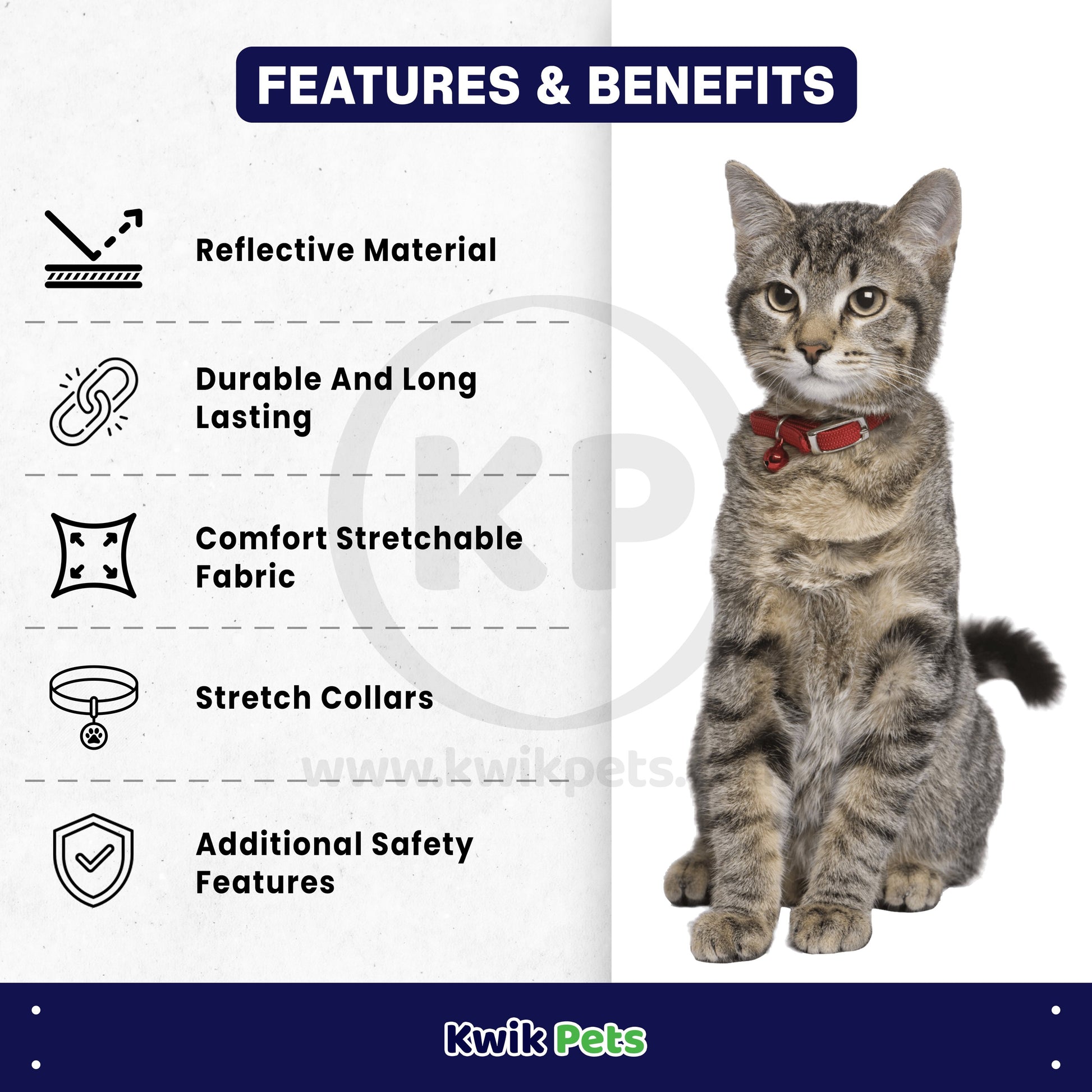 Elasta Cat Reflective Safety Stretch Collar with Reflective Charm Red 3/8 In X 10 in, Elasta Cat
