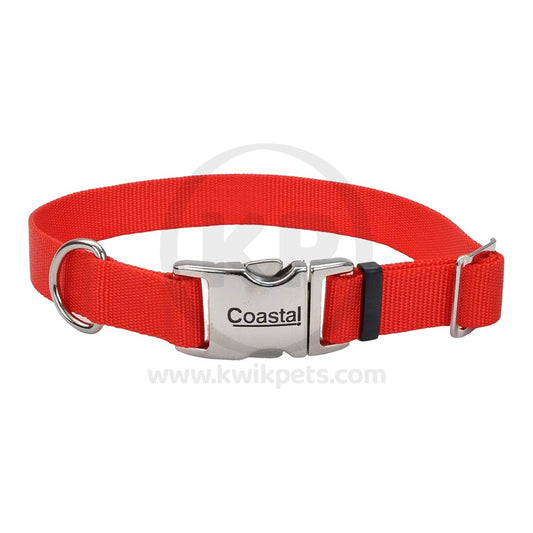 Coastal Adjustable Dog Collar with Metal Buckle Red 1" x 14-20", Coastal Pet
