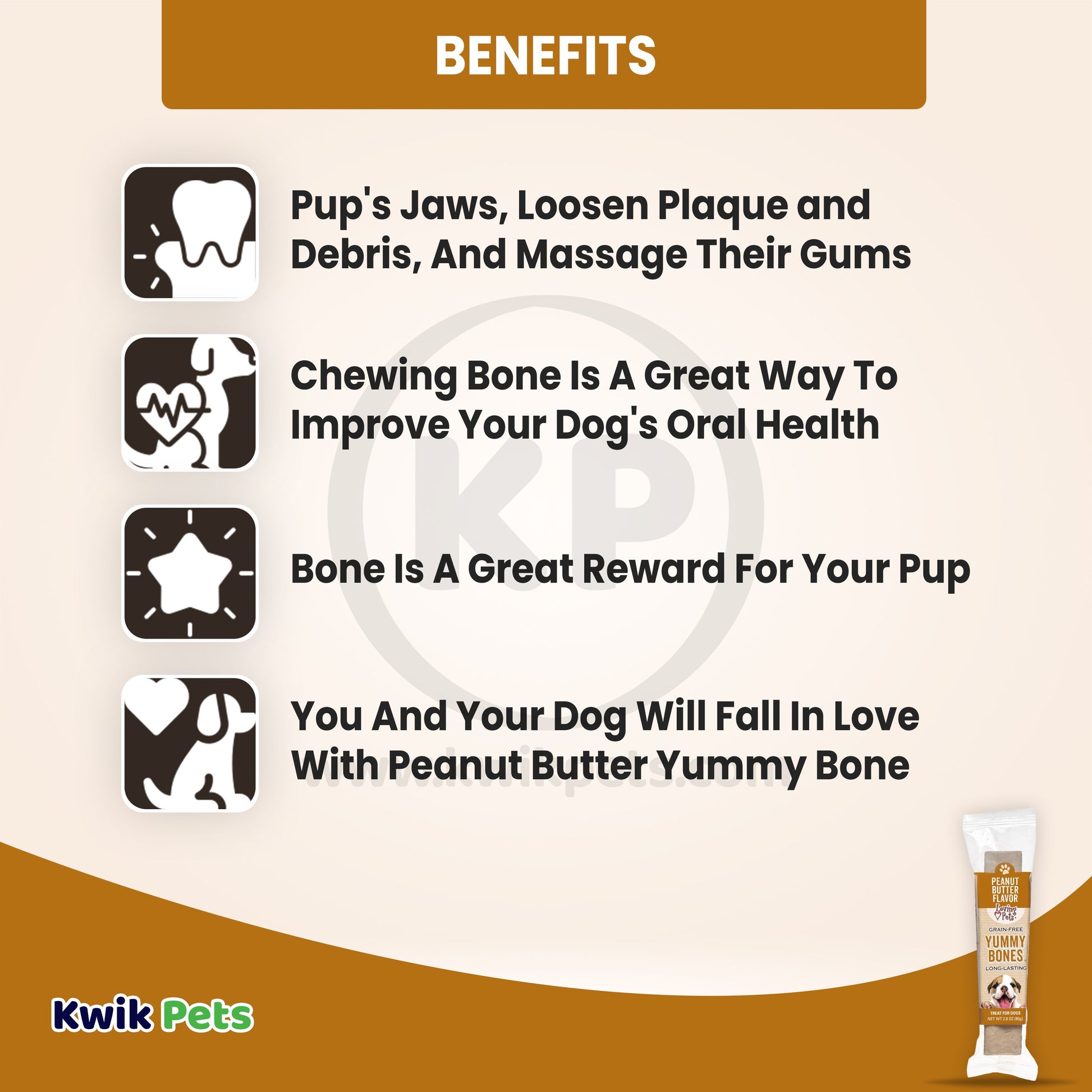 Loving Pets Yummy Bone Flavor Filled Dog Treat Peanut Butter, 2.8 oz, Loving Pets