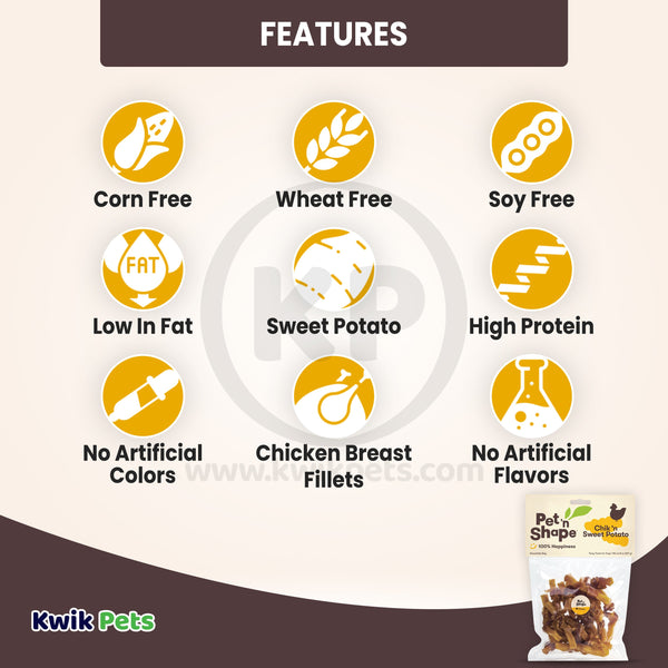 Features of Pet 'n Shape Chik 'n Sweet Potato Jerky Dog Treats 8-oz