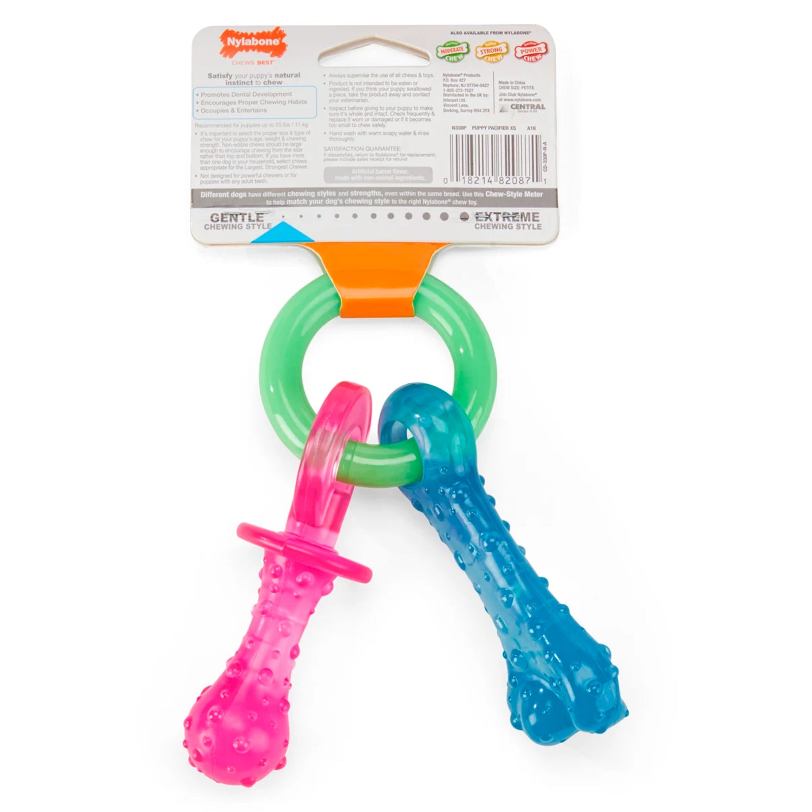 Nylabone Puppy Chew Teething Pacifier Bacon Flavor Small/Regular - Up To 25 lb, Nylabone