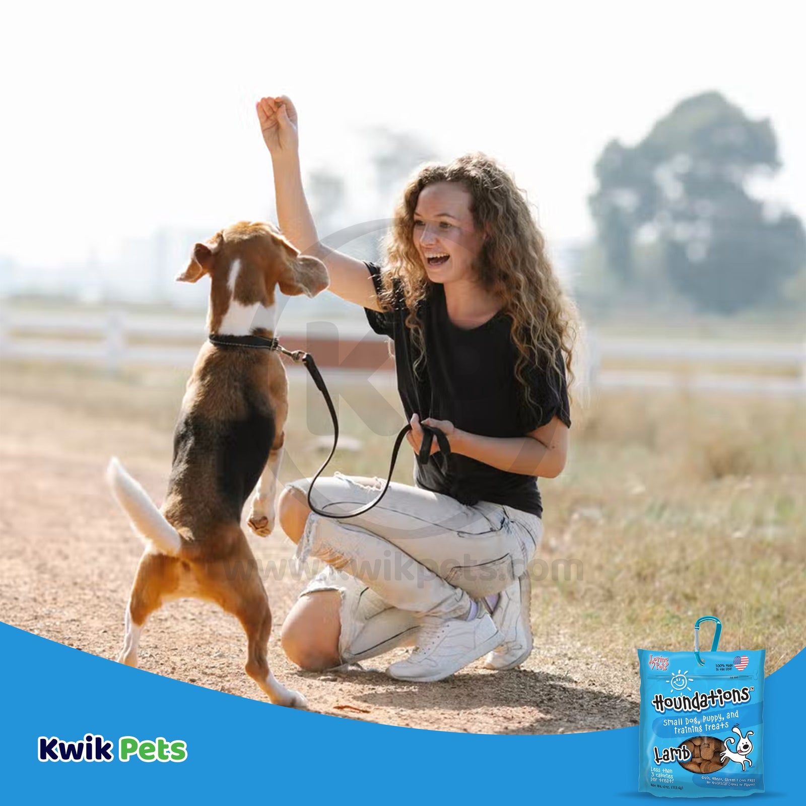 A girl with dog image of Loving Pets Houndations Small Dog & Puppy Training Treats Lamb 4-oz
