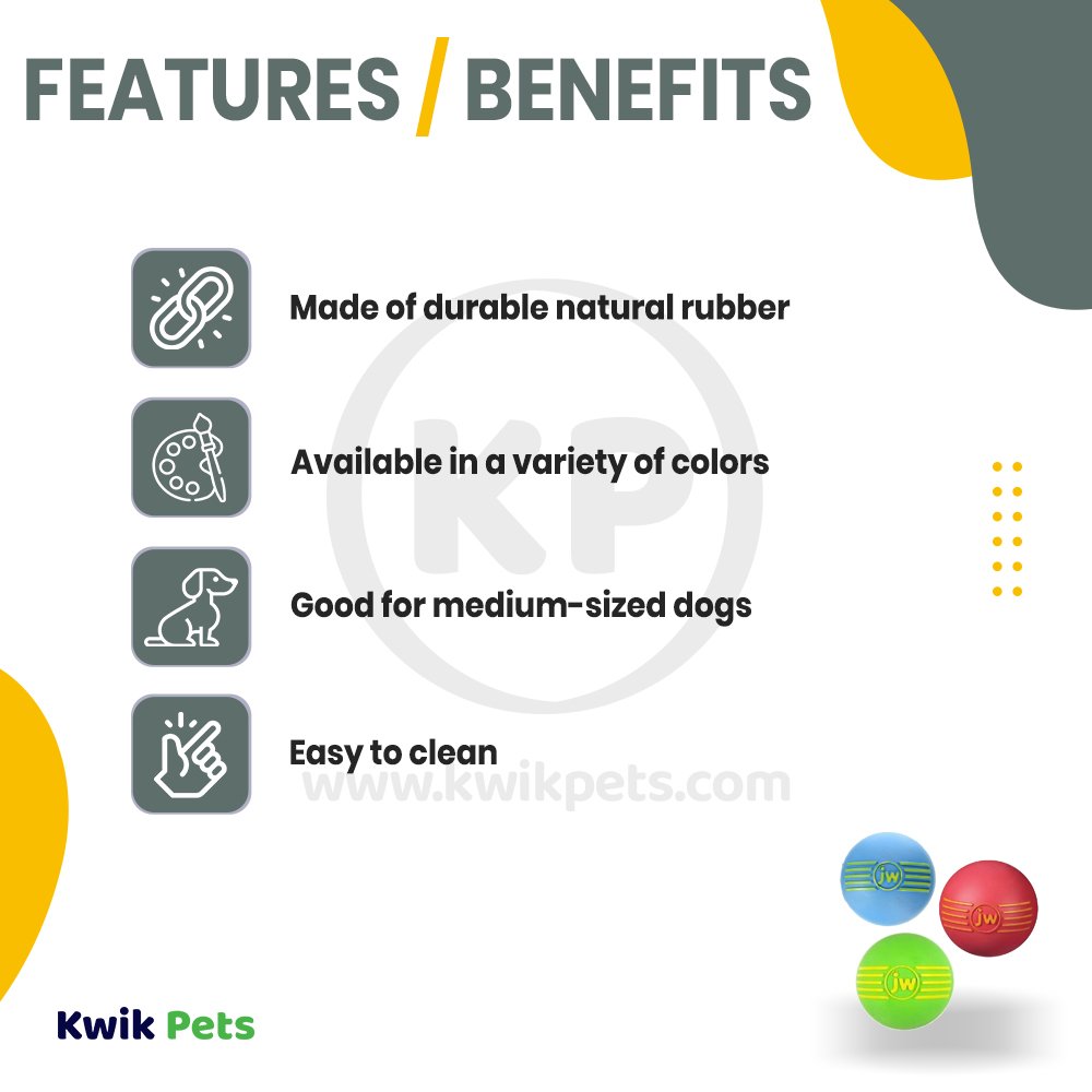 JW Pet Company iSqueak Ball Rubber Dog Toy, Medium, Colors Vary (3 Pack), JW Pet