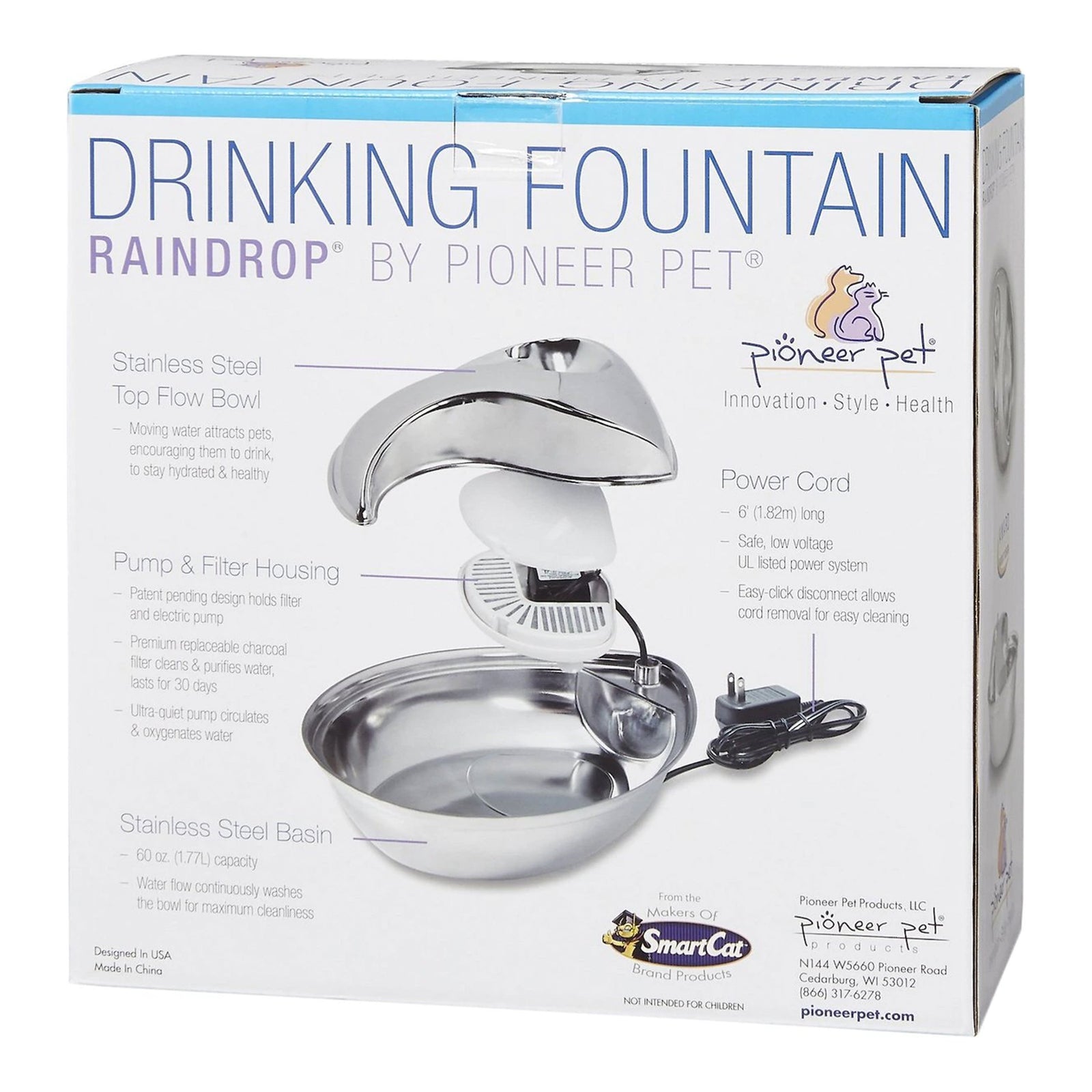 Details of Pioneer Pet Raindrop Stainless Steel Drinking Fountain 60-oz