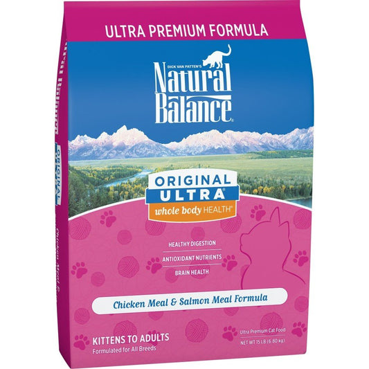 Natural Balance Pet Foods Original Ultra Premium Whole Body Health Dry Cat Food Chicken Meal & Salmon Meal, 15 lb, Natural Balance