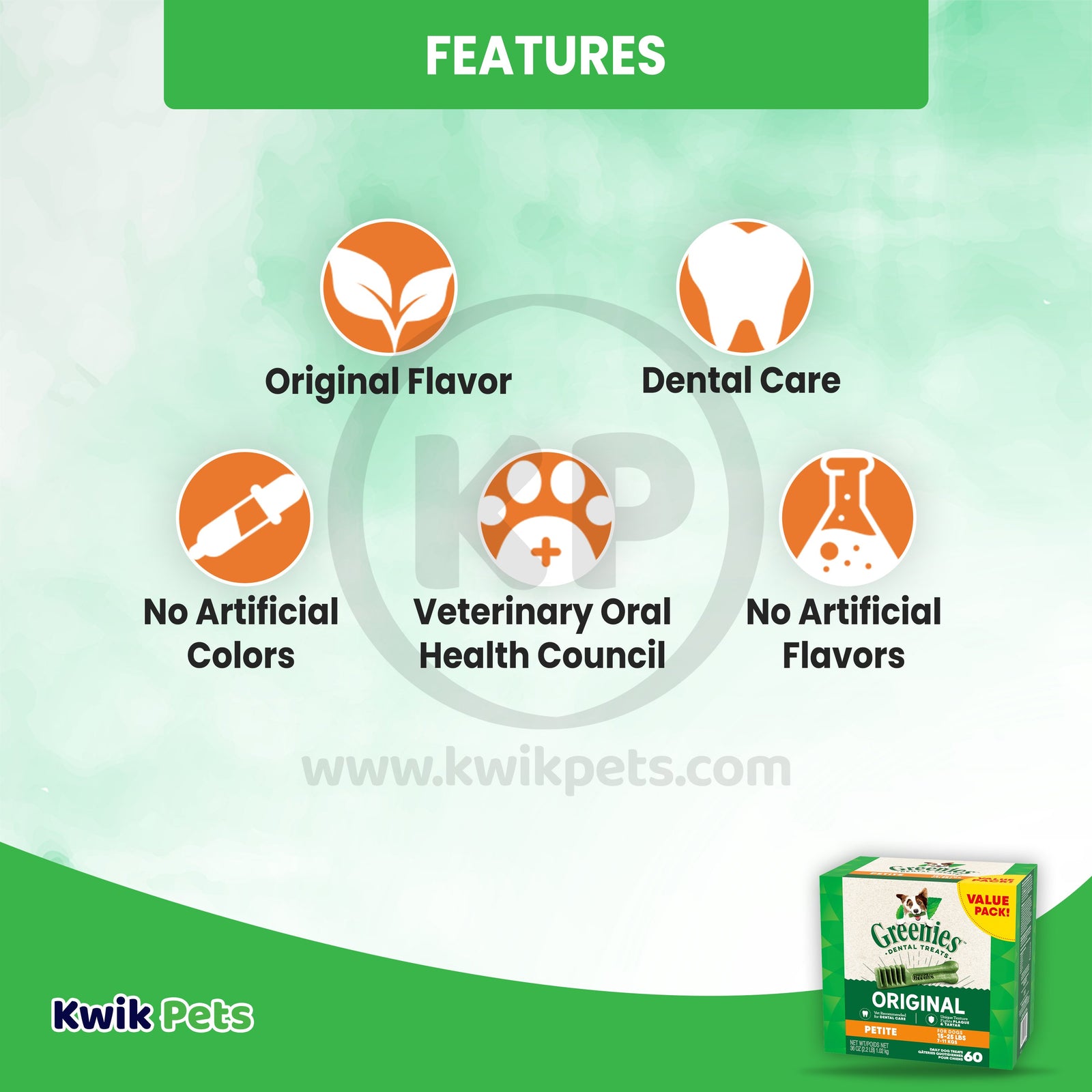 Features of Greenies Original Dog Dental Treats Petite 36-oz 60 Count