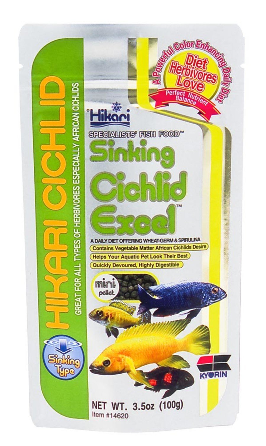Hikari USA Cichlid Excel Sinking Pellets Fish Food, 3.5 oz, Mini, Hikari