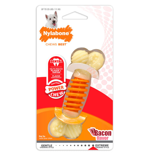 Nylabone PRO Action Dental Power Chew Durable Dog Toy Bacon Flavor Small/Regular - Up To 25 lb, Nylabone