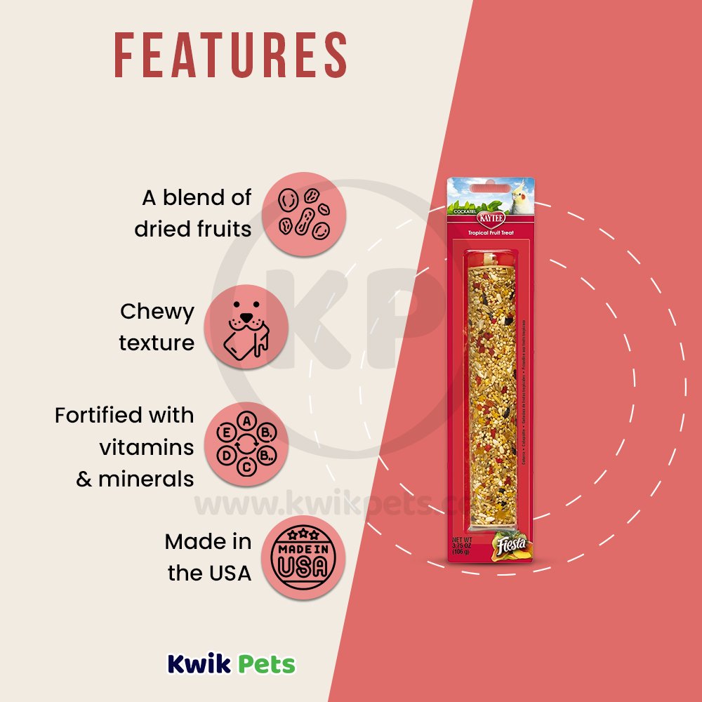 Kaytee Fiesta Cockatiel Tropical Fruit Stick 3.75oz, Kaytee