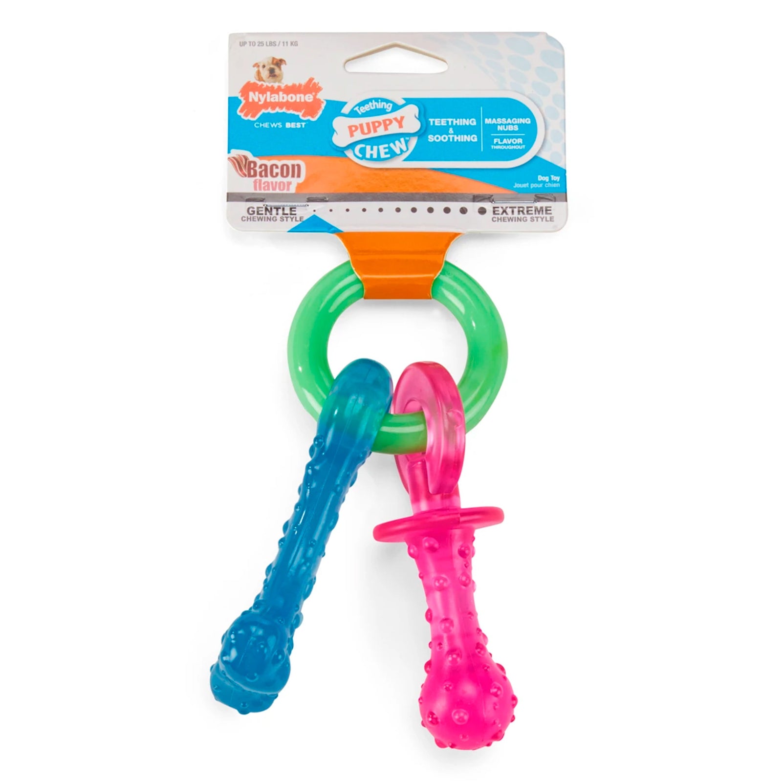 Nylabone Puppy Chew Teething Pacifier Bacon Flavor Small/Regular - Up To 25 lb, Nylabone