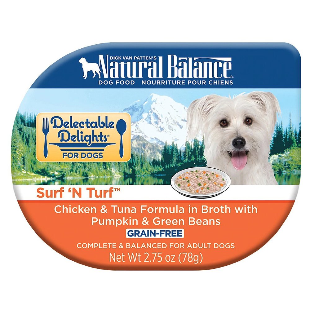 Natural Balance Pet Foods Delectable Delights Grain Free Wet Dog Food Surf 'N Turf in Broth, 2.75 oz, Natural Balance