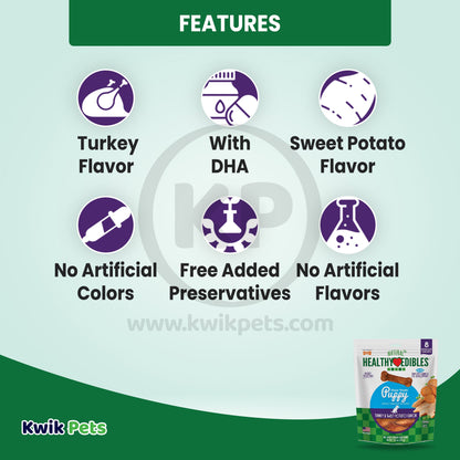 Nylabone Healthy Edibles Puppy Chew Treats Turkey & Sweet Potato, Small/Regular (8 ct), Nylabone