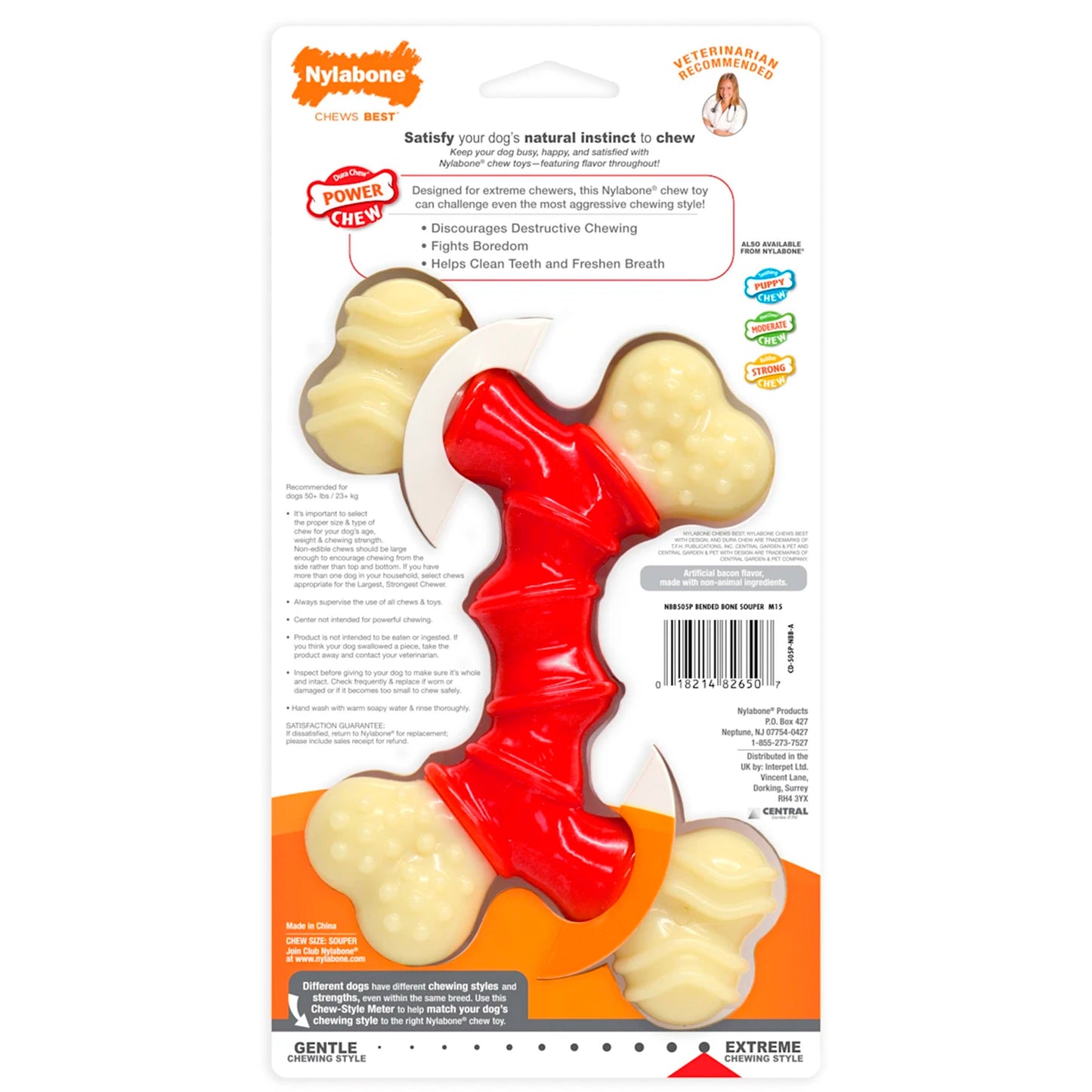 Nylabone Double Bone Power Chew Long-Lasting Dog Toy Bacon Flavor X-Large/Souper - 50+ lb - Kwik Pets