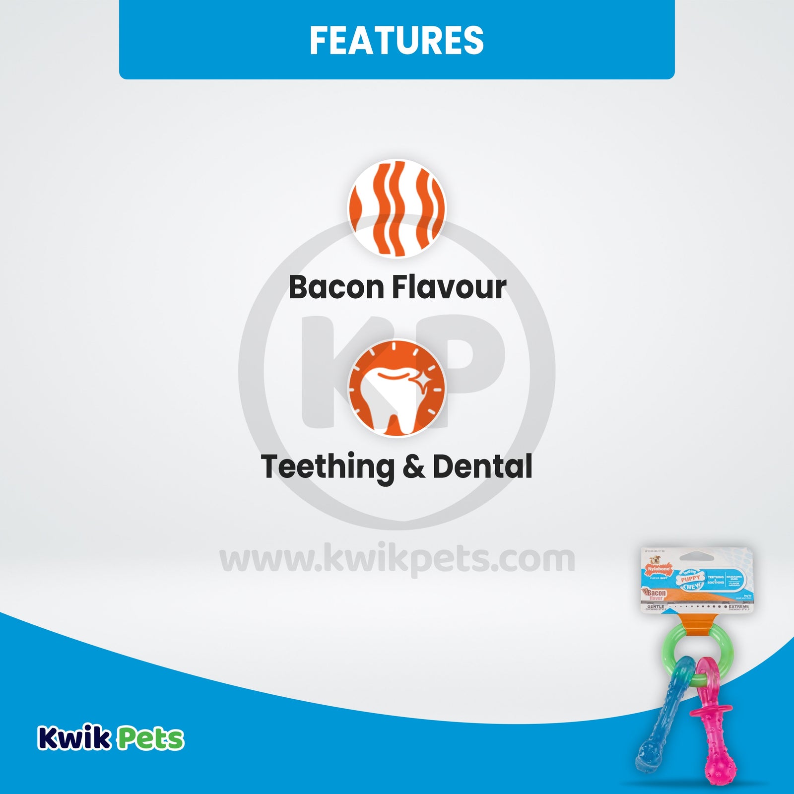 Nylabone Puppy Chew Teething Pacifier Bacon Flavor Small/Regular - Up To 25 lb, Nylabone