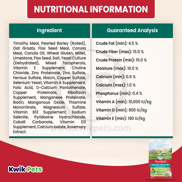 Oxbow Animal Health Essentials Hamster & Gerbil Food, 1 lb, Oxbow
