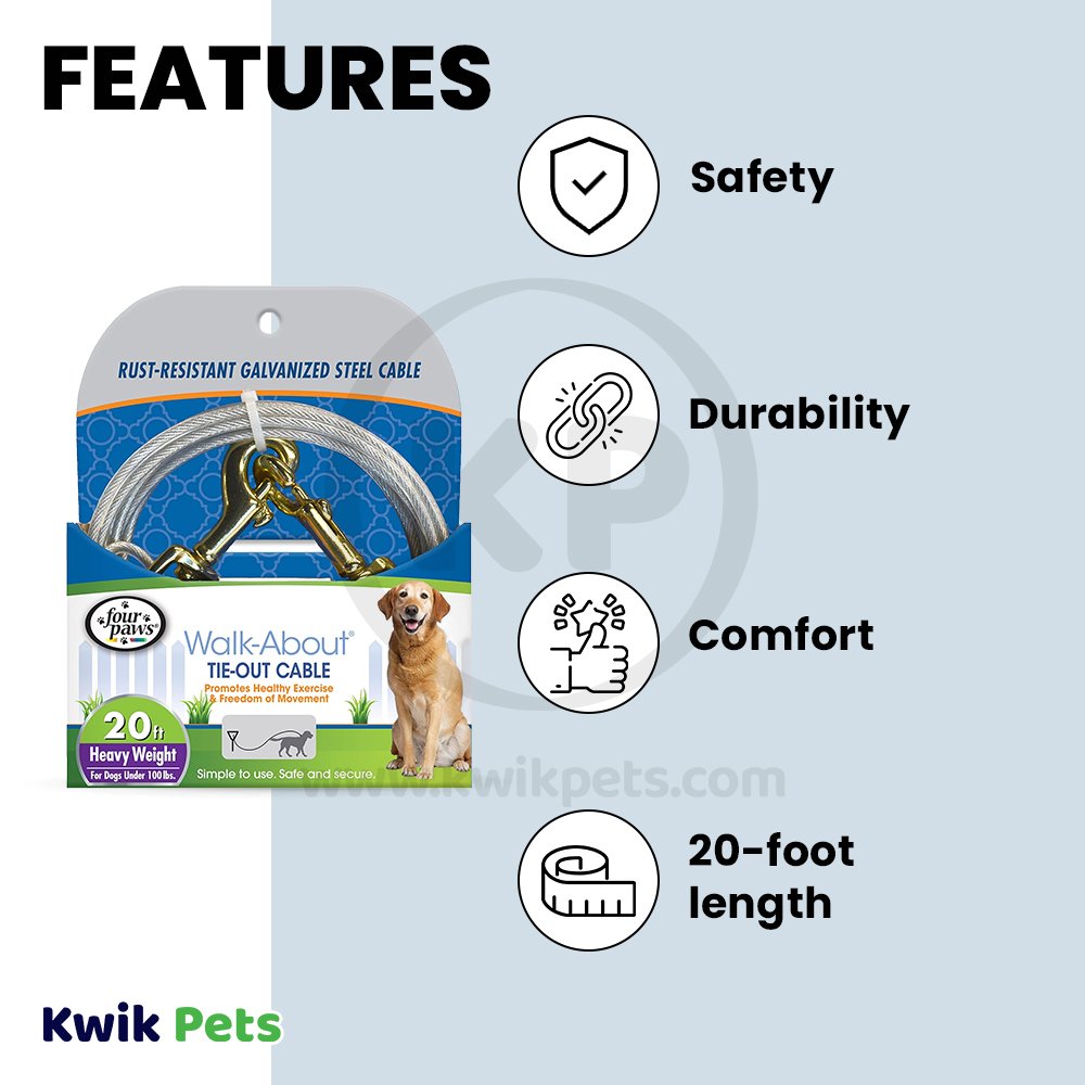 Features of Four Paws Heavy Weight Dog Tie-Out Cable Silver 20-ft