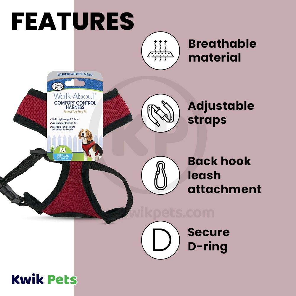 Four Paws Comfort Control Dog Harness Red, Medium, Four Paws