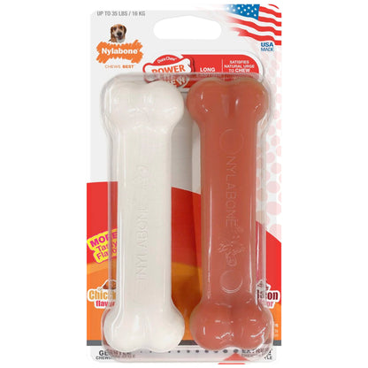Nylabone Classic Twin Pack Power Chew Flavored Durable Dog Chew Toy Bacon & Chicken Flavor Medium/Wolf - Up To 35 lb, Nylabone