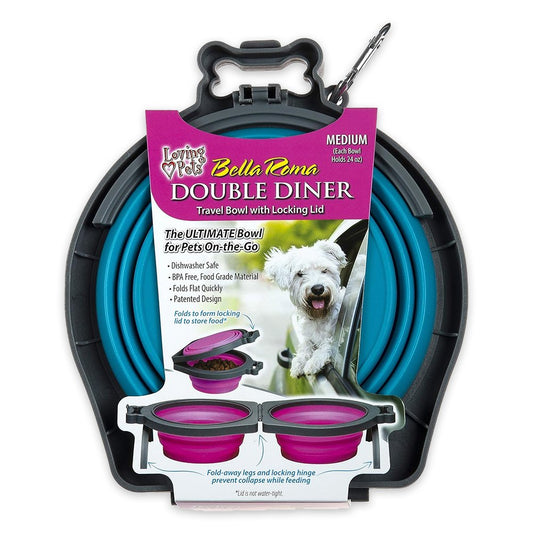 Loving Pets Travel Double Diner Dog Bowl Blue, MD, Loving Pets